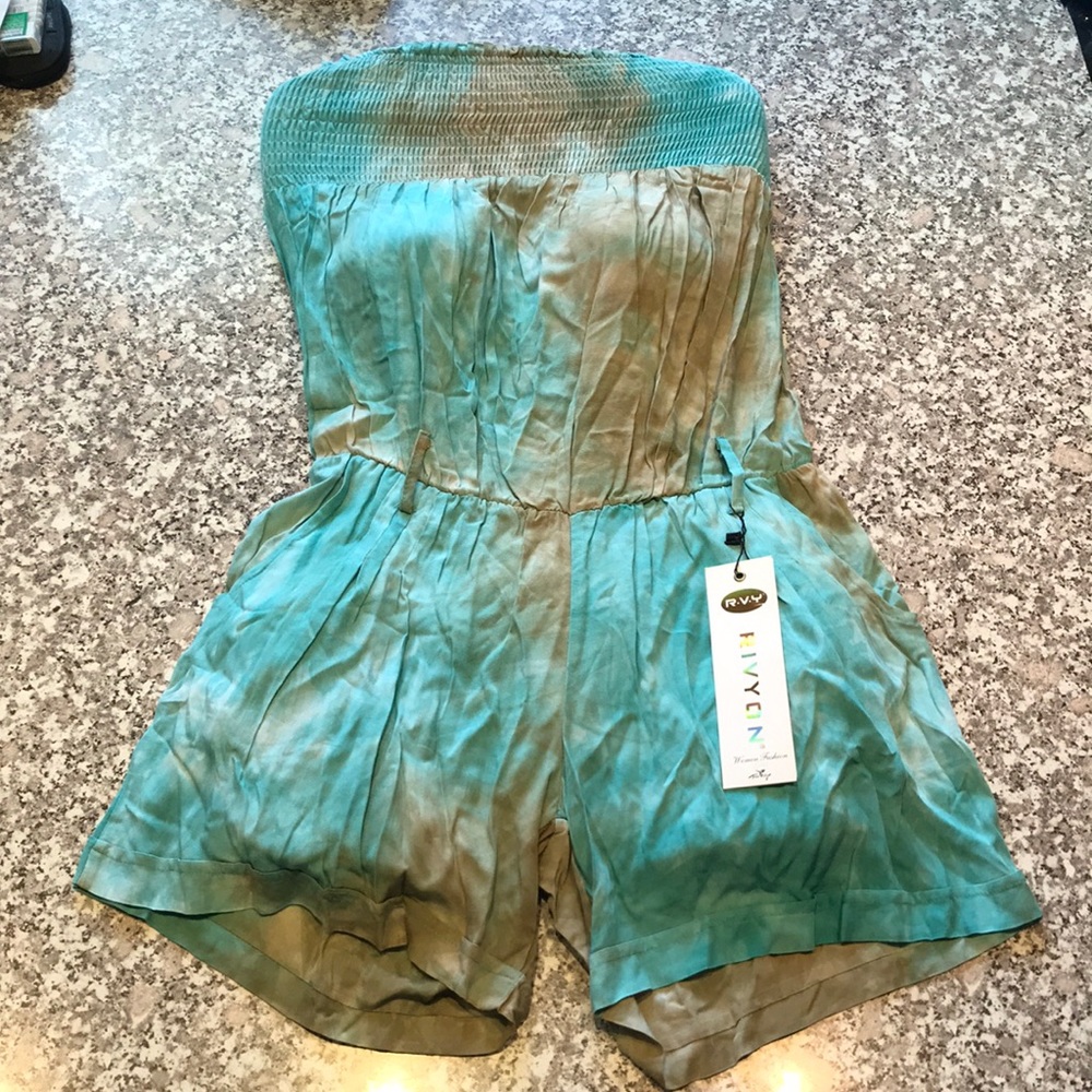 Tie Dye Sand and Teal Mini Romper